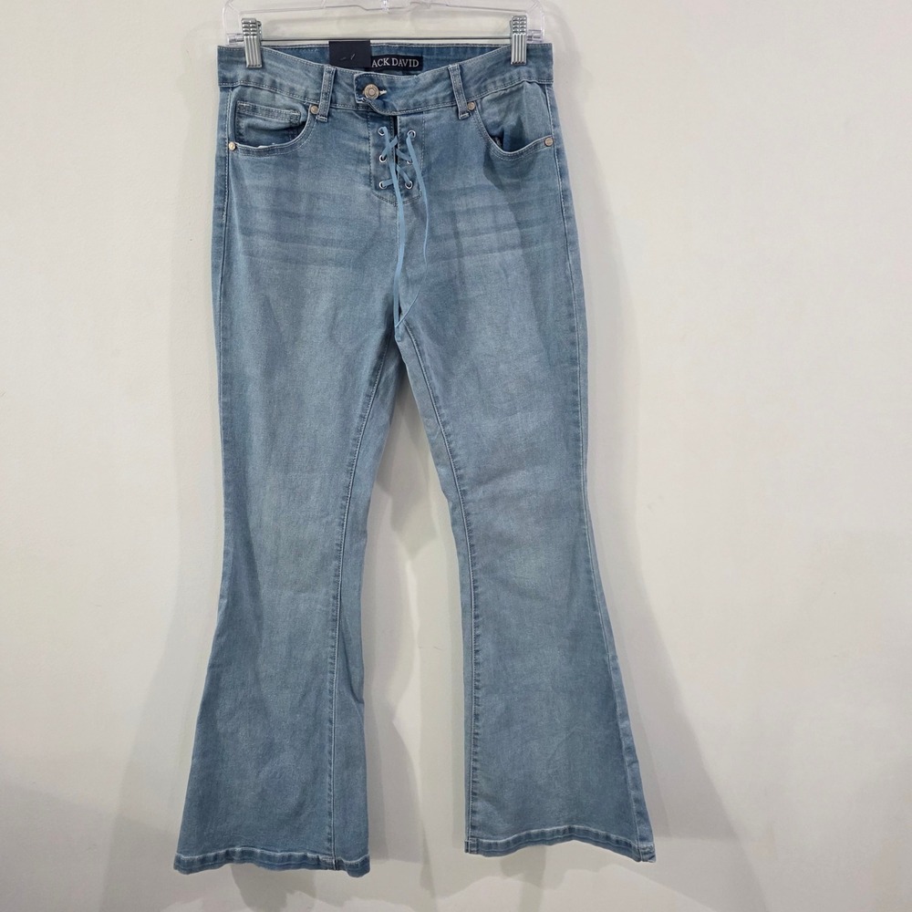 Women Flare Jeans Y2k Size 9 Light Blue Lace Up Front Bratz Bell Bottom
